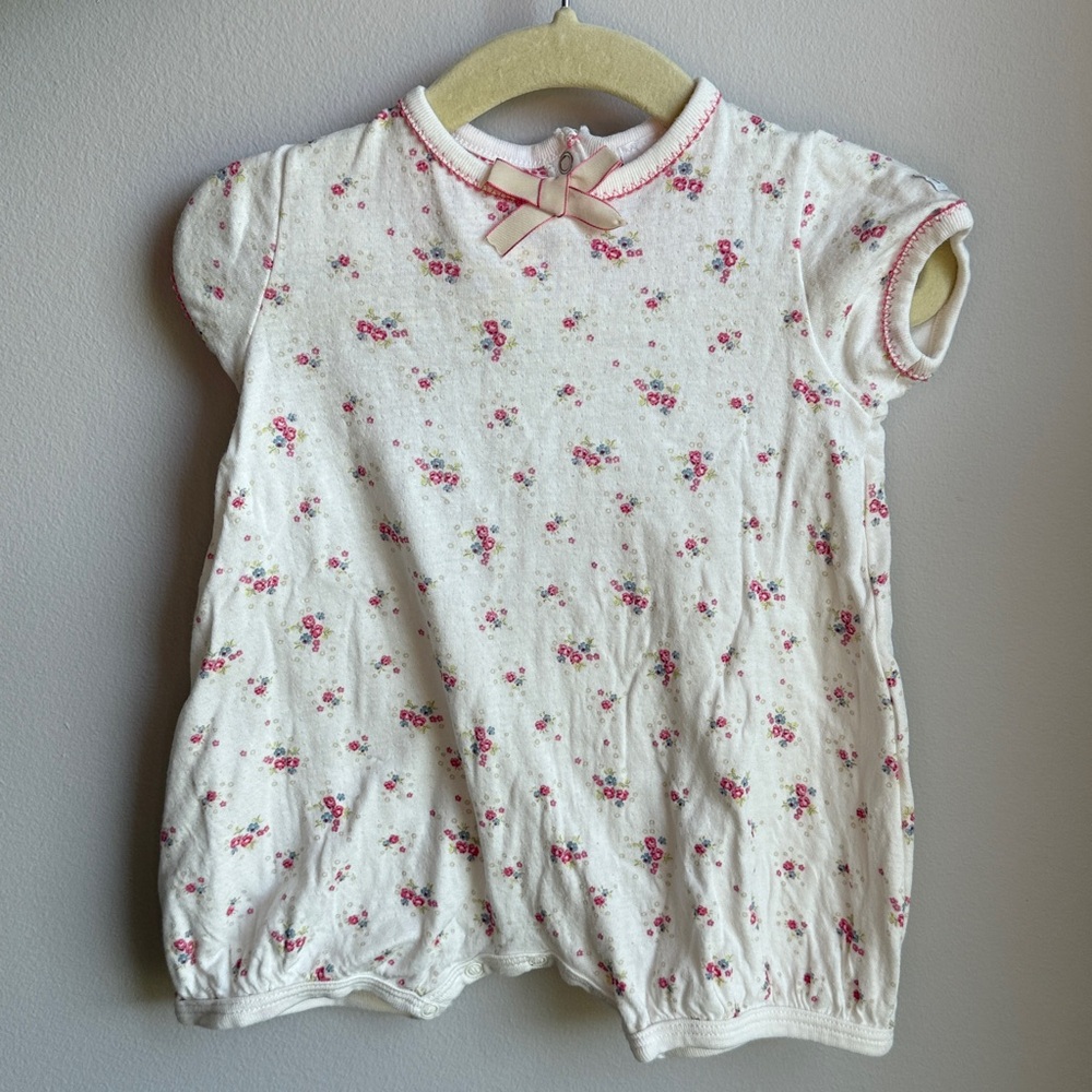 Floral Baby Romper with Pink Bow